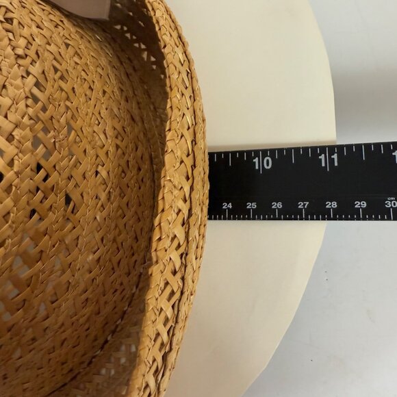 Natural Straw Boater Hat Open Crown VTG 1940s Brown Bow Rolled Brim Tailored - Picture 9 of 9